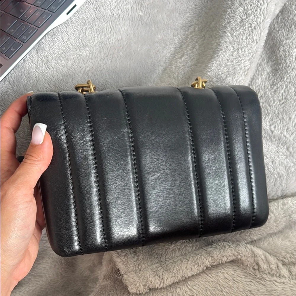 Tory Burch Black Quilted Top-Handle Bag with Gold Logo
